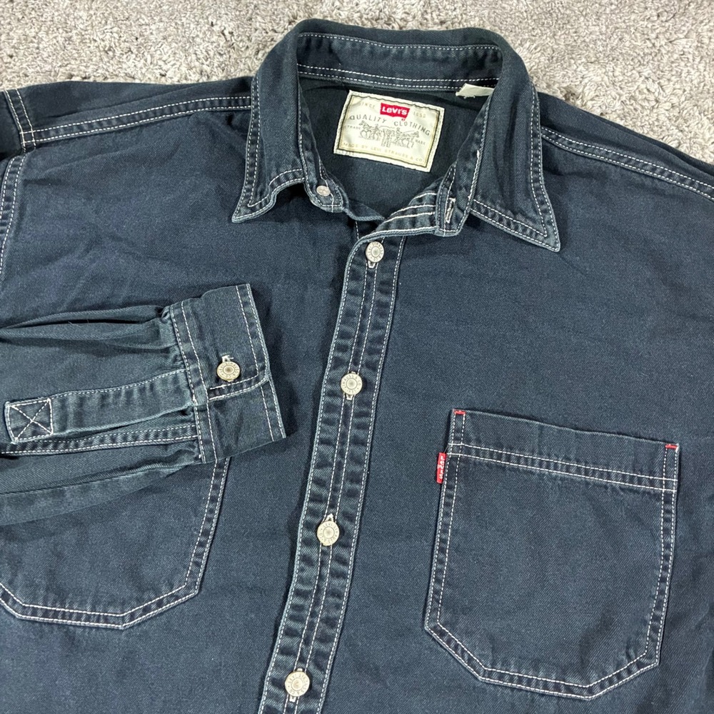 Levi's Vintage Red Tab Denim Work Shirt Mens Medium Blue Contrast Stitch 90s